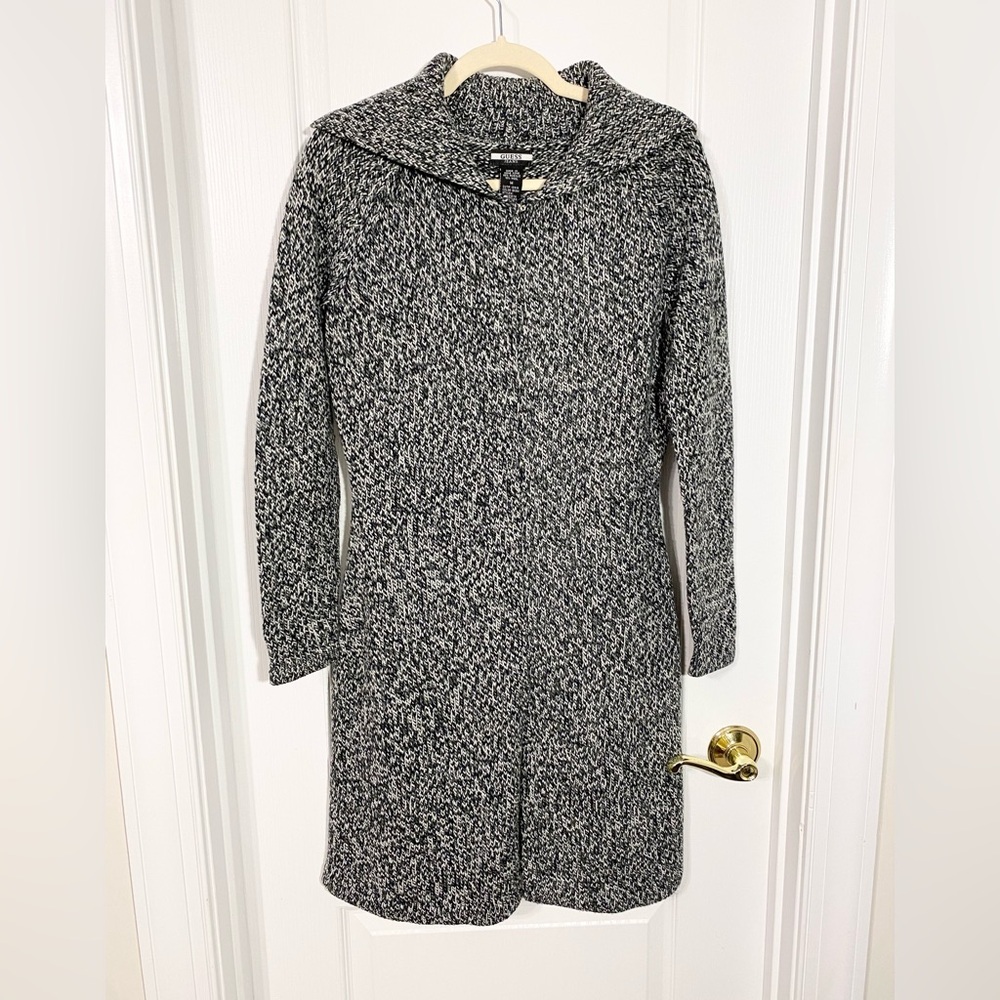 Y2K Guess Marled Knit Longline Foldover Collar Cardigan HONG KONG MADE Vintage M